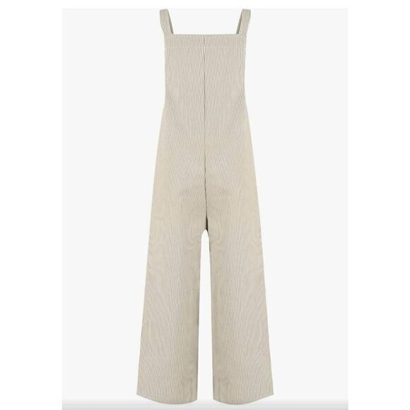 NWT Wild Fable tan striped bibs. Features wide legs and 3 button sides - Picture 3 of 12